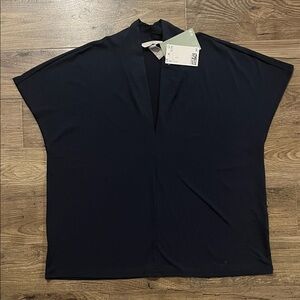 Navy Blue Kimono Sleeve Top with Stretch